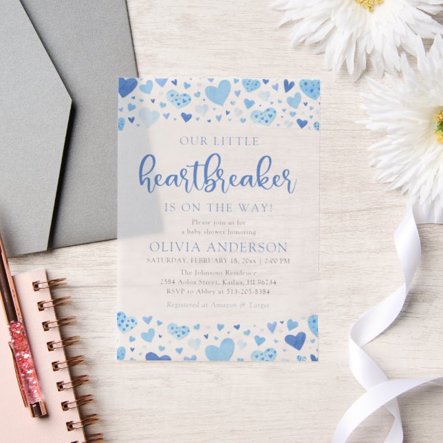 Our Little Heartbreaker Blue Valentine Baby Shower Vellum Invitations (Wedding)