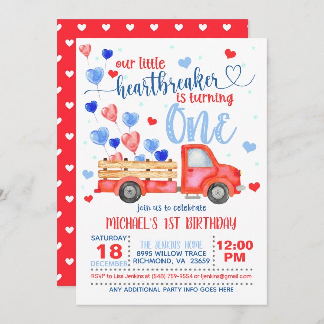 Our Little Heartbreaker is Turning ONE Invitation (Front/Back)