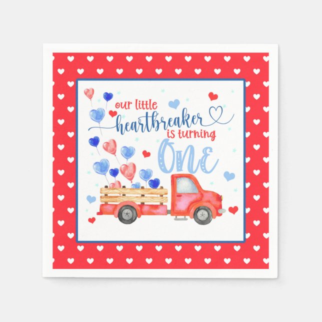 Our Little Heartbreaker is Turning ONE Napkin (Front)