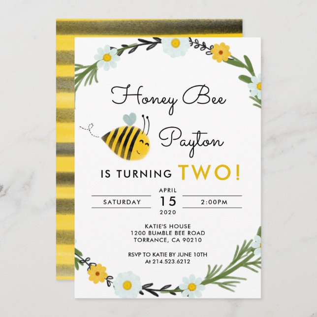 Our Little Hone Bee 2nd Birthday Invitation (Front/Back)