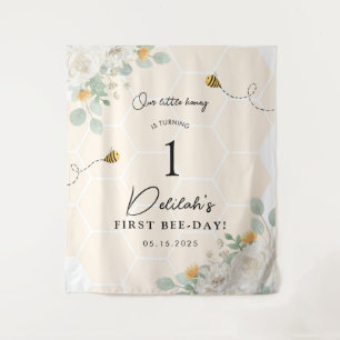 Our Little Honey Bee 1st Birthday Backdrop Banner Tapestry