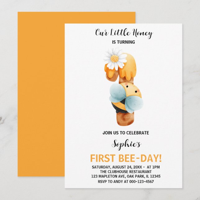 Our Little Honey Bee 1st Birthday Invitation (Front/Back)