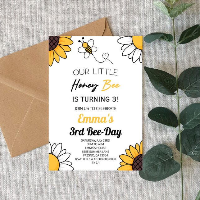 Our Little Honey Bee Bumble Bee Birthday Party Invitation (Creator Uploaded)