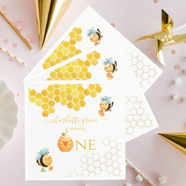 Our Little Honey is Turning One Bee Birthday Napkin (Creator Uploaded)