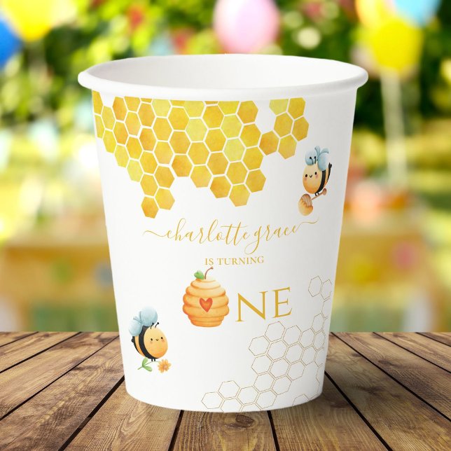 Our Little Honey is Turning One Bee Birthday Paper Cups (Creator Uploaded)