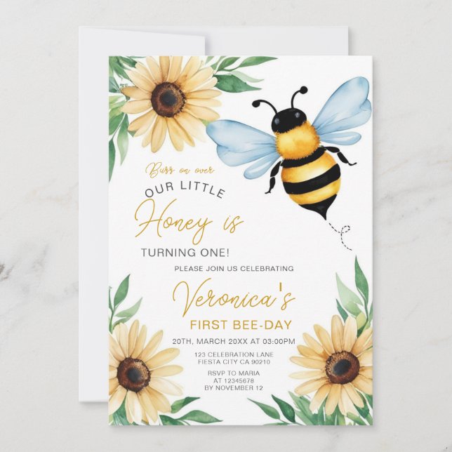 Our Little Honey is Turning One Bee Birthday Party Invitation (Front)