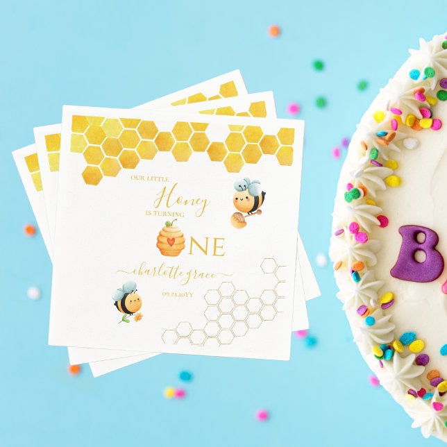 Our Little Honey is Turning One Bee-Day Party Napkin (Creator Uploaded)