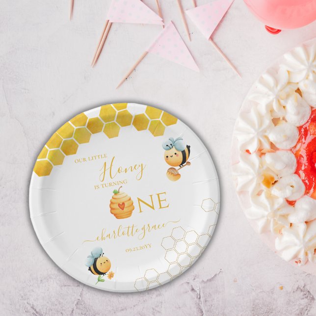 Our Little Honey is Turning One Bee Party Paper Plate (Creator Uploaded)
