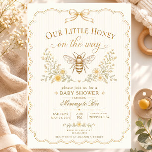 Our Little Honey Mummy Bee Vintage Elegant Baby Invitation