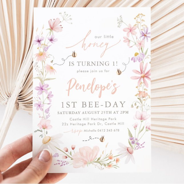 Our Little Honey Wildflower Bee Girls 1st Birthday Invitation (Creator Uploaded)