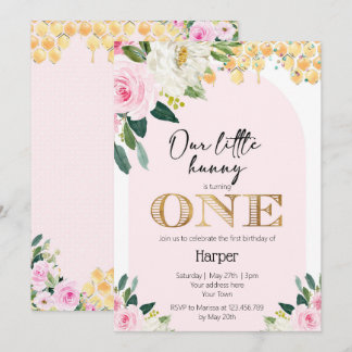 Our Little Hunny Girls Bee 1st Birthday Invitation