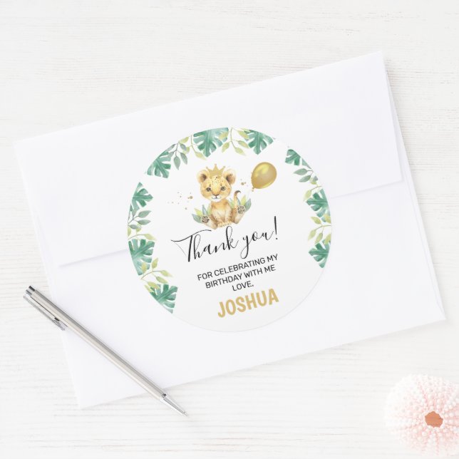 Our Little King Lion Crown Balloon 1st Birthday Classic Round Sticker (Envelope)