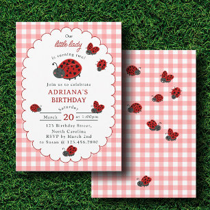 Our Little Lady Ladybug Red Plaid Girl Birthday Invitation