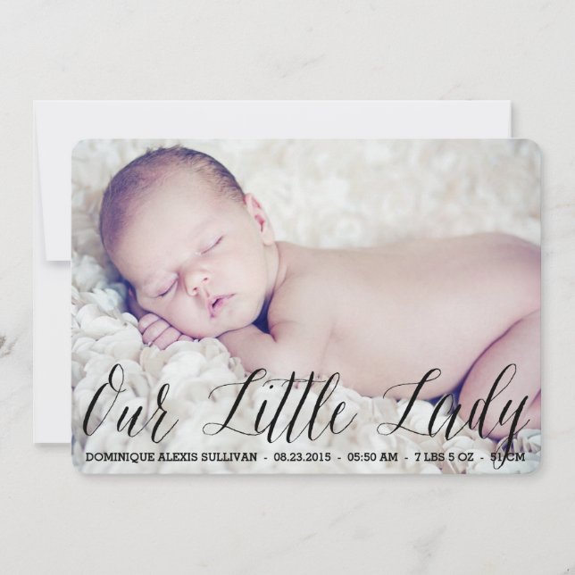 Our Little Lady Script Photo Birth Announcement (Front)