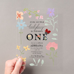 Our Little Ladybug 1st First Birthday Wildflowers Acrylic Invitations