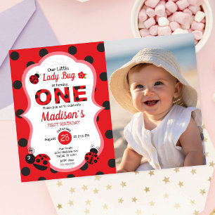 Our Little Ladybug Girl Photo 1st Birthday Invitation