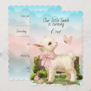 Our Little Lamb Is Turning One Baby Birthday Invitation