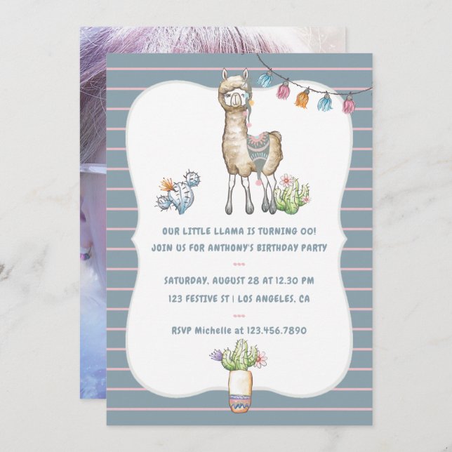 Our little Llama Kids Birthday Party Invitation (Front/Back)