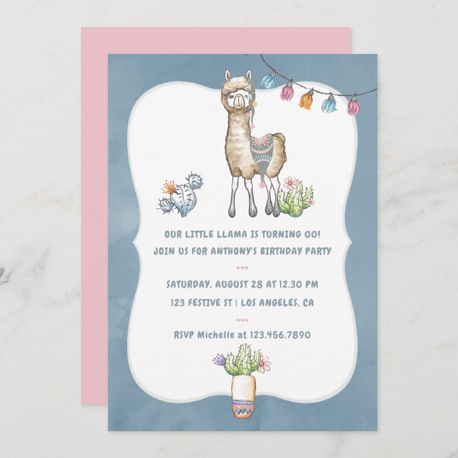 Our little Llama Kids Birthday Party Invitation (Front/Back)