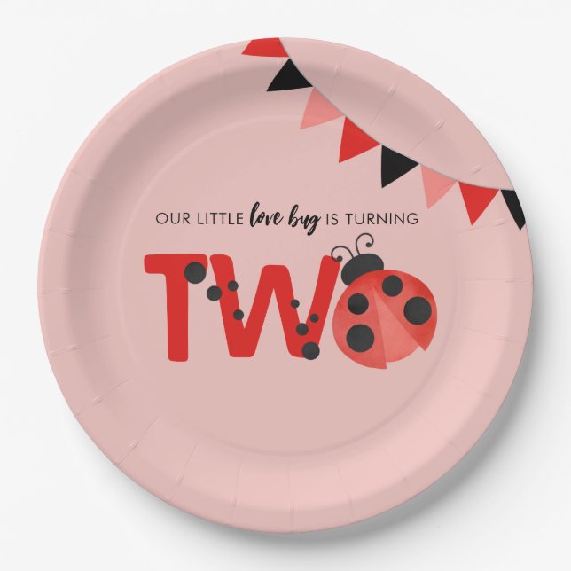 Our Little Love Bug is Turning Two Ladybug Paper Plate (Front)