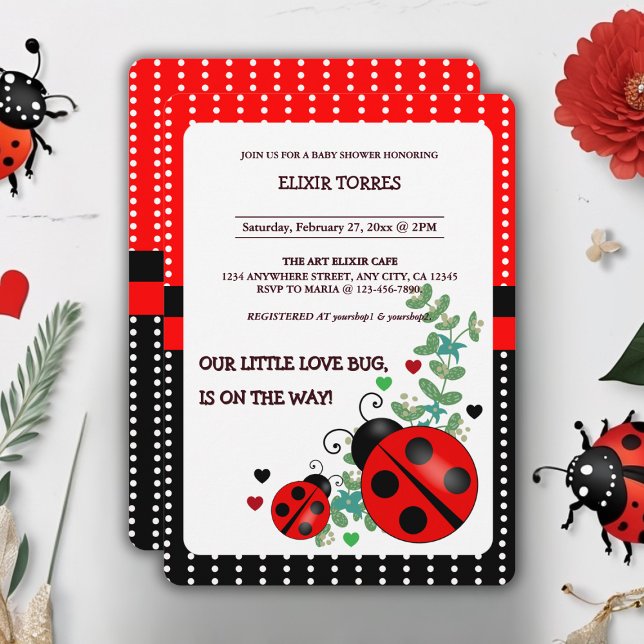 Our Little Love Bug Red Black Baby Shower Invitation (Creator Uploaded)