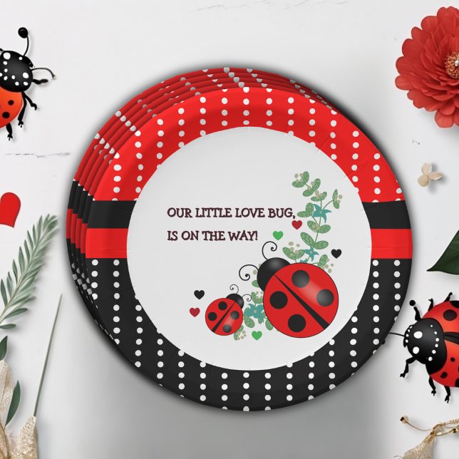 Our Little Love Bug Red Black Baby Shower Paper Plate (Creator Uploaded)