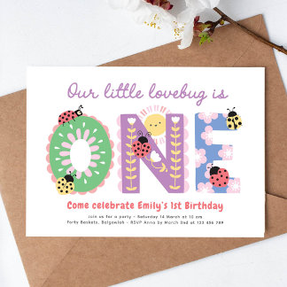 Our Little Lovebug, Flowers First Birthday Party Invitation