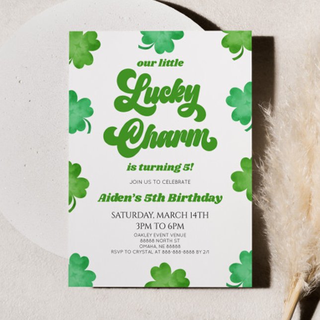 Our Little Lucky Charm Green Clover Birthday Party Invitation (Creator Uploaded)