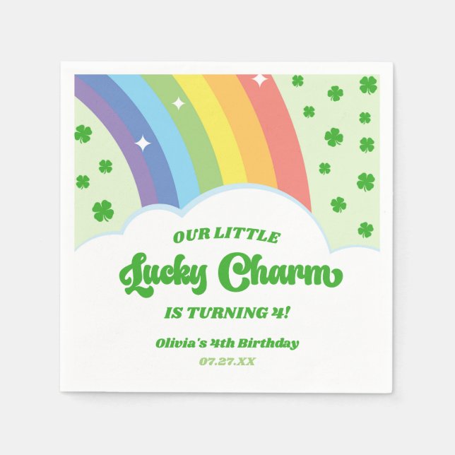 Our Little Lucky Charm Rainbow Birthday Party Napkin (Front)