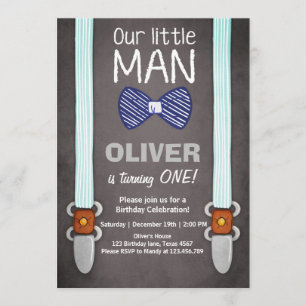 Our Little Man Birthday Invitation Boy Bow Tie