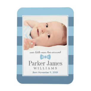 Our Little Man   Blue Boy Photo Birth Announcement Magnet