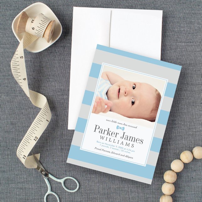 Our Little Man Blue Grey Handsome Baby Boy Birth Announcement (Creator Uploaded)