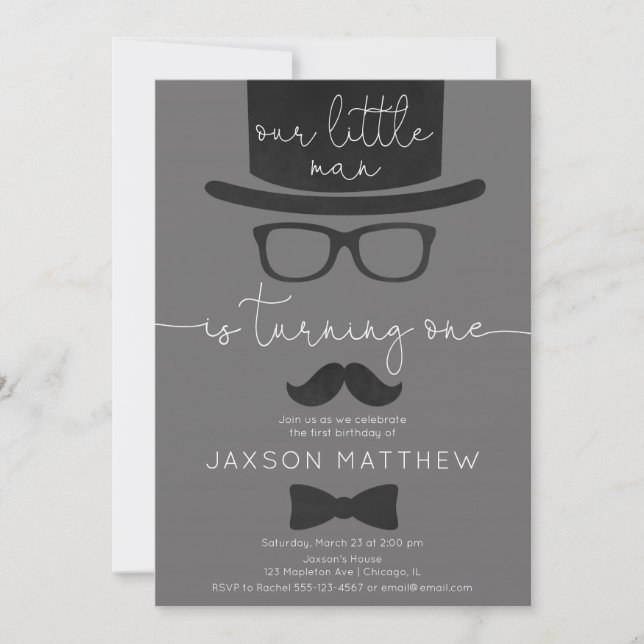 Our Little Man boy 1st birthday party Invitation (Front)