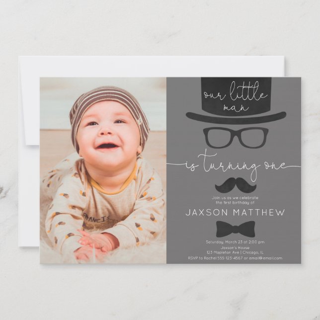 Our Little Man boy 1st birthday party photo Invitation (Front)