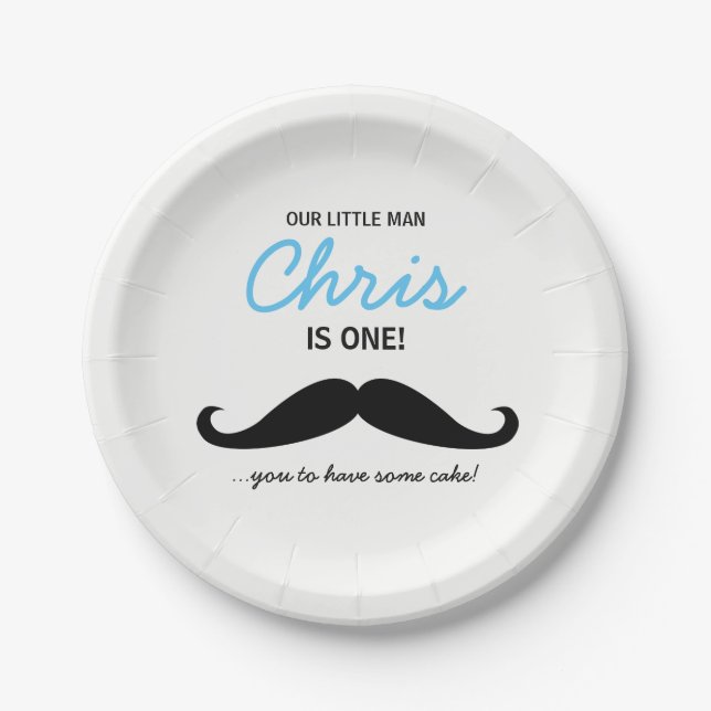 Our Little Man is one! Moustache you to have cake Paper Plate (Front)