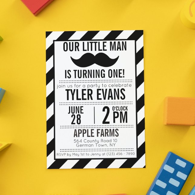Our Little Man Moustache Birthday Invitation (Creator Uploaded)