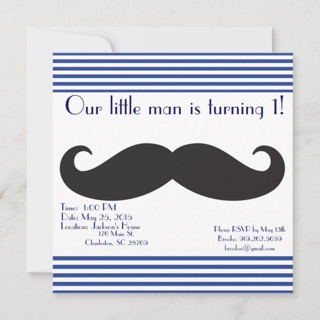 Our Little Man Moustache Birthday Invitations (Front)