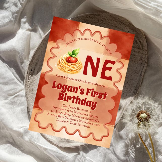 Our Little Meatball Is Turning One 1st Birthday  Invitation (Creator Uploaded)