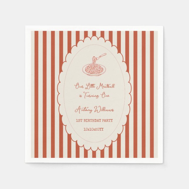 Our little meatball is turning one 1st Birthday  Napkin (Front)