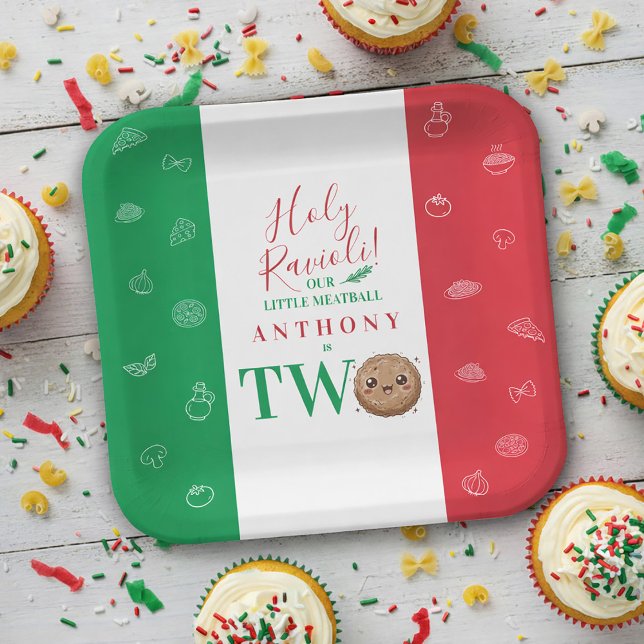 Our Little Meatball is Turning Two Birthday Party  Paper Plate (Our Little Meatball is Turning Two Birthday Party Paper Plates)