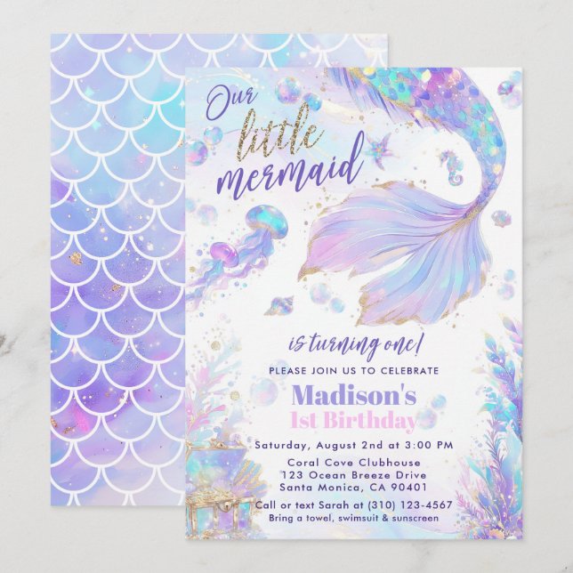 Our Little Mermaid 1st Birthday Invitation (Front/Back)
