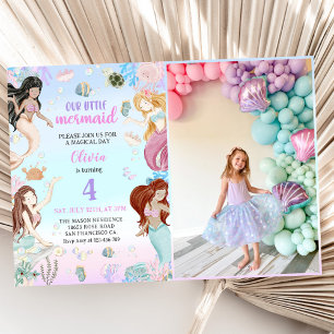 Our Little Mermaid 4th Birthday Party Photo Invitation