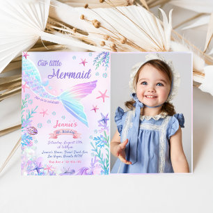 Our Little Mermaid 4th Birthday Party Photo Invitation