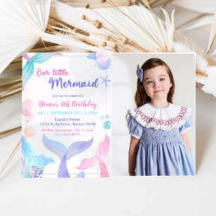 Our Little Mermaid 4th Birthday Party Photo Invitation