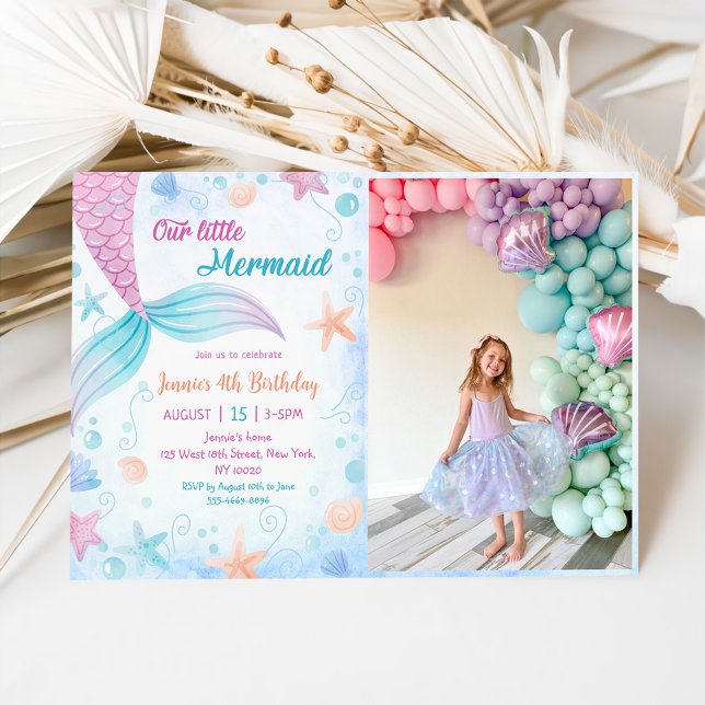 Our Little Mermaid 4th Birthday Party Photo Invitation (Creator Uploaded)