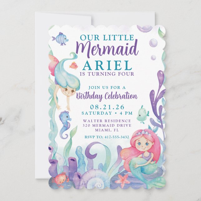 Our Little Mermaid Birthday Invitation (Front)