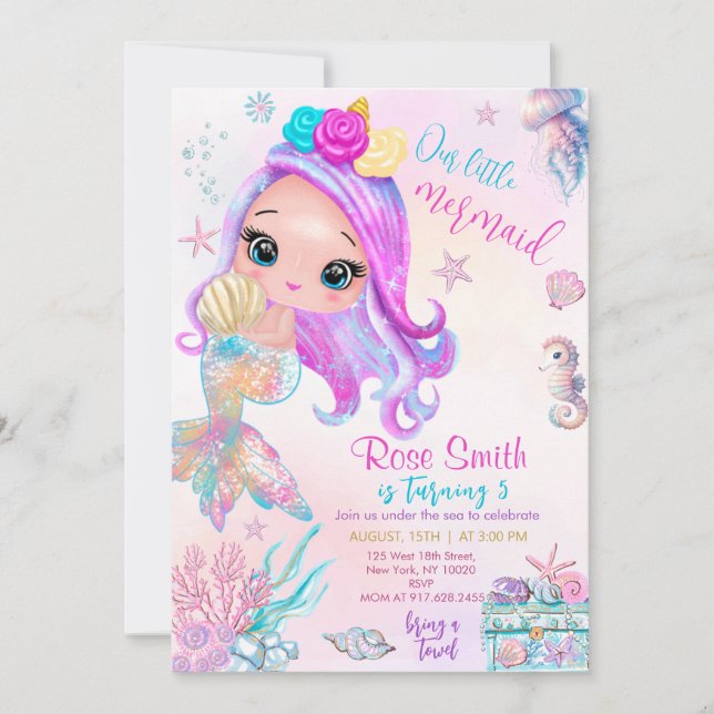 Our little mermaid Birthday  Invitation (Front)