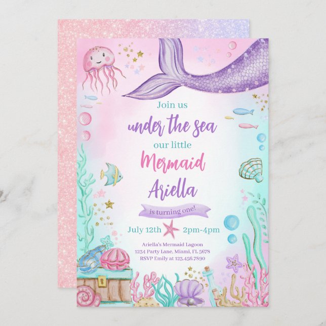 Our Little Mermaid Birthday Invitation (Front/Back)