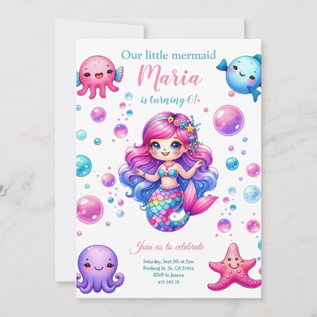 Our Little Mermaid Birthday Party Invitation  (Front)