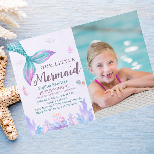Our Little Mermaid Fun Birthday Party Pink Invitation